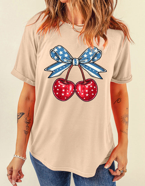 Load image into Gallery viewer, Cherry Graphic Round Neck Short Sleeve T-Shirt
