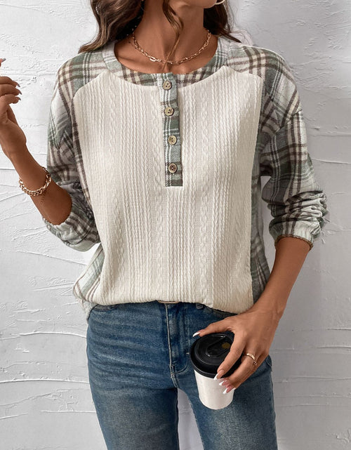 Load image into Gallery viewer, Perfee Plaid Half Button Long Sleeve T-Shirt

