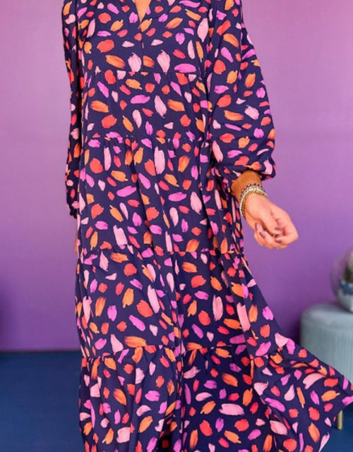 Load image into Gallery viewer, Printed Notched Long Sleeve Dress

