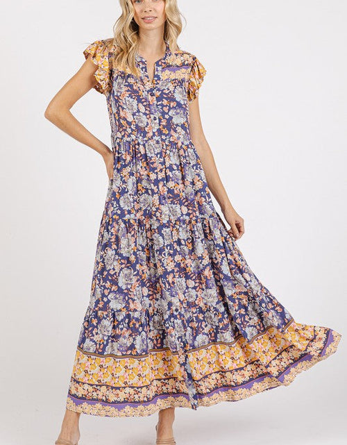 Load image into Gallery viewer, Mittoshop Floral Ruffled Notched Cap Sleeve Maxi Dress
