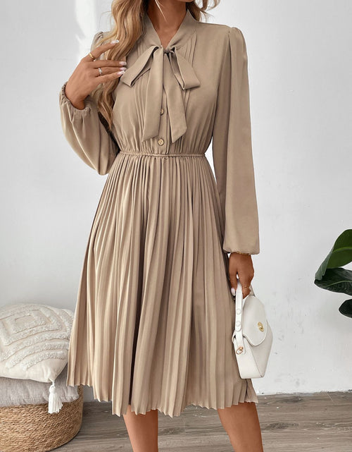 Load image into Gallery viewer, Perfee Pleated Tie Neck Long Sleeve Dress
