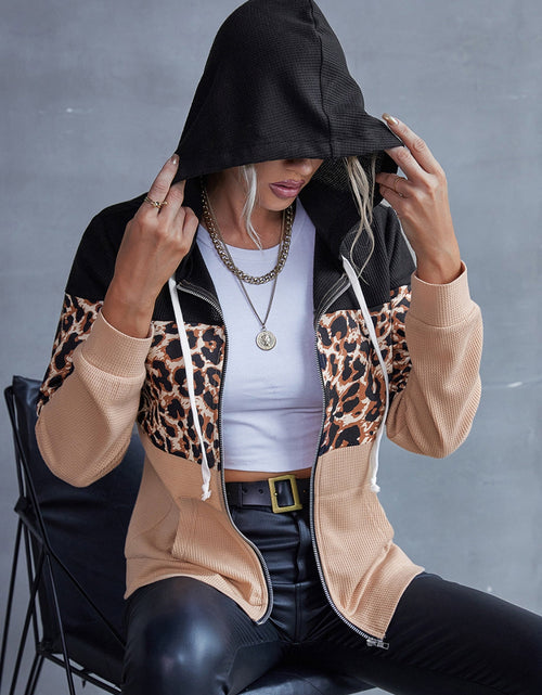Load image into Gallery viewer, Ivy Lane Drawstring Leopard Zip Up Hooded Jacket
