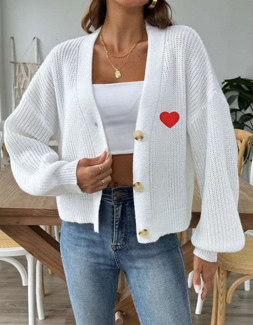 Load image into Gallery viewer, Heart Button Down V-Neck Long Sleeve Cardigan
