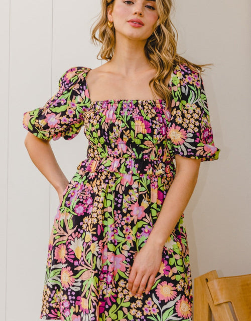 Load image into Gallery viewer, ODDI Full Size Floral Tie-Back Mini Dress
