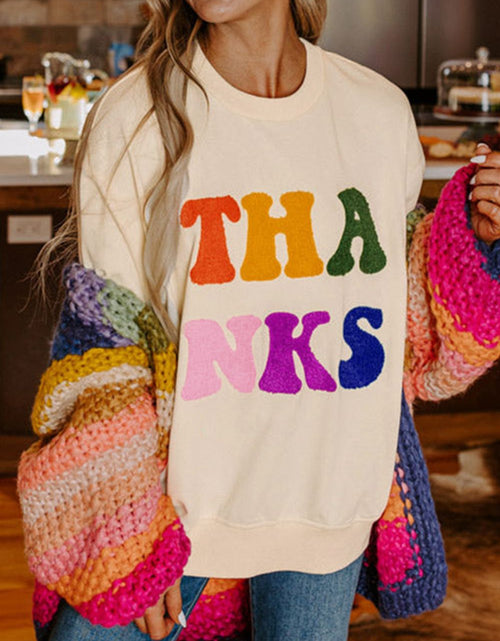 Load image into Gallery viewer, THANKS Round Neck Long Sleeve Sweatshirt
