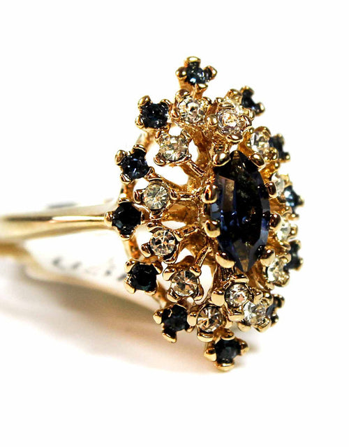 Load image into Gallery viewer, Vintage Ring Genuine Opal with Clear and Ruby Austrian Crystals 18kt Yellow Gold Electroplated by PVD Vintage Jewelry
