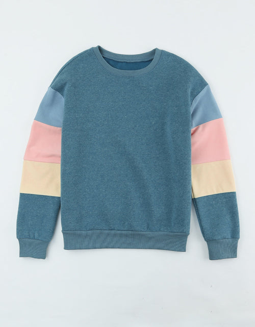 Load image into Gallery viewer, Color Block Round Neck Long Sleeve Sweatshirt
