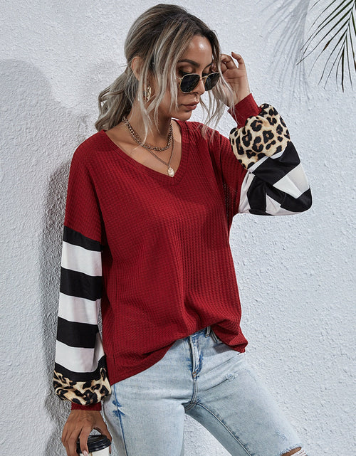 Load image into Gallery viewer, Leopard Striped Waffle-Knit Top
