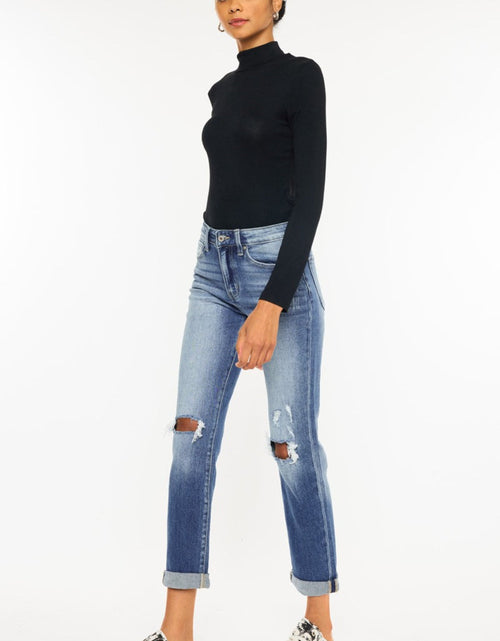Load image into Gallery viewer, Kancan High Waist Distressed Hem Detail Cropped Straight Jeans
