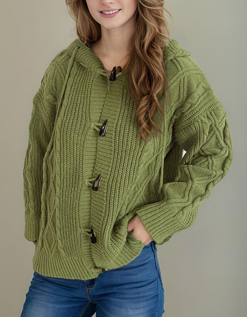 Load image into Gallery viewer, Cable-Knit Long Sleeve Hooded Cardigan
