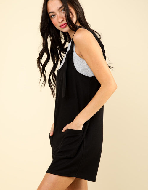 Load image into Gallery viewer, VERY J Tie Shoulder Front Pocket Romper
