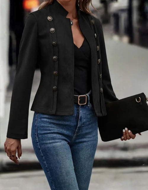Load image into Gallery viewer, Decorative Button Open Front Long Sleeve Jacket
