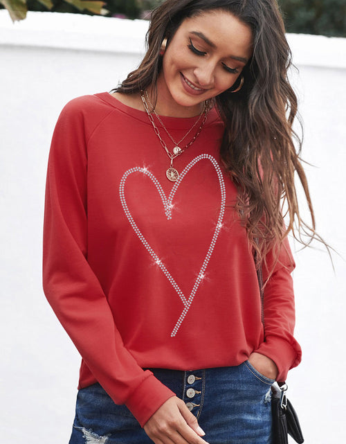 Load image into Gallery viewer, Heart Round Neck Long Sleeve Sweatshirt
