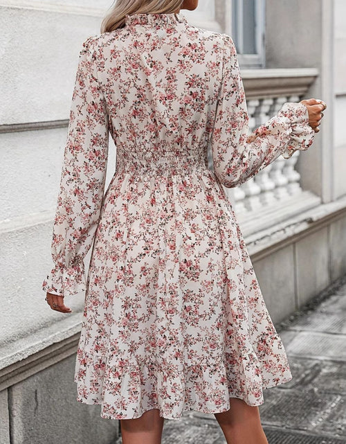Load image into Gallery viewer, Ruffle Hem Floral Surplice Long Sleeve Dress

