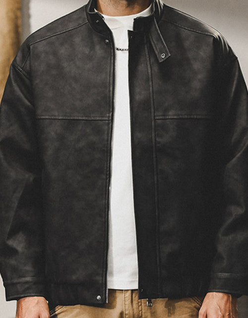 Load image into Gallery viewer, Men's Plus Size Zip Up Stand Collar Biker Jacket
