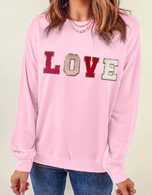 Load image into Gallery viewer, LOVE Patch Round Neck Dropped Shoulder Sweatshirt
