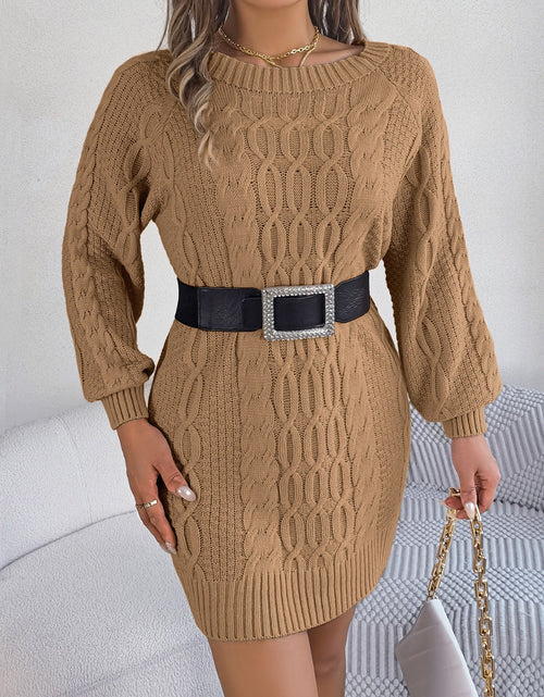 Load image into Gallery viewer, Cable-Knit Round Neck Sweater Dress
