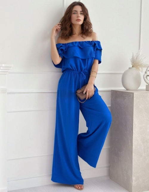 Load image into Gallery viewer, Ruffled Off-Shoulder Wide Leg Jumpsuit
