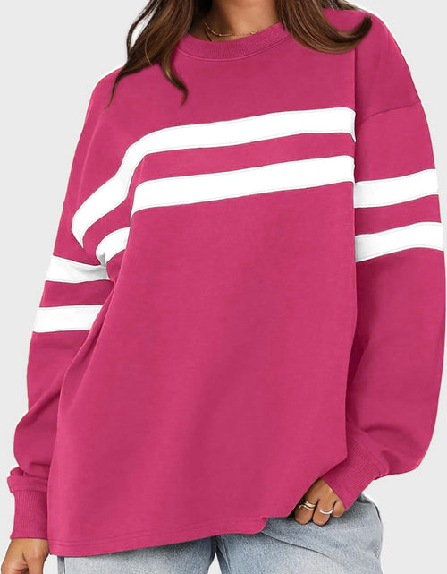 Load image into Gallery viewer, Lovelet Striped Round Neck Dropped Shoulder Sweatshirt
