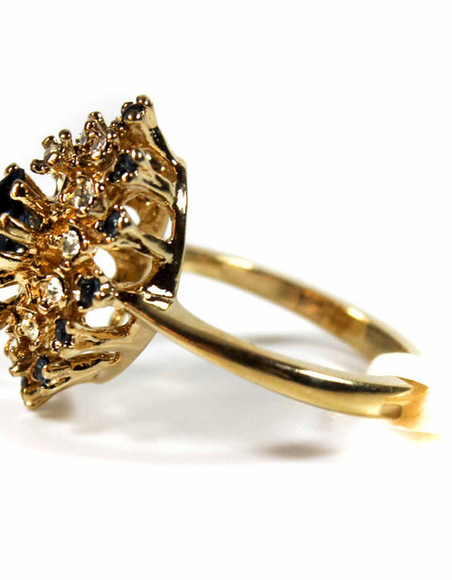 Load image into Gallery viewer, Vintage Ring Genuine Opal with Clear and Ruby Austrian Crystals 18kt Yellow Gold Electroplated by PVD Vintage Jewelry
