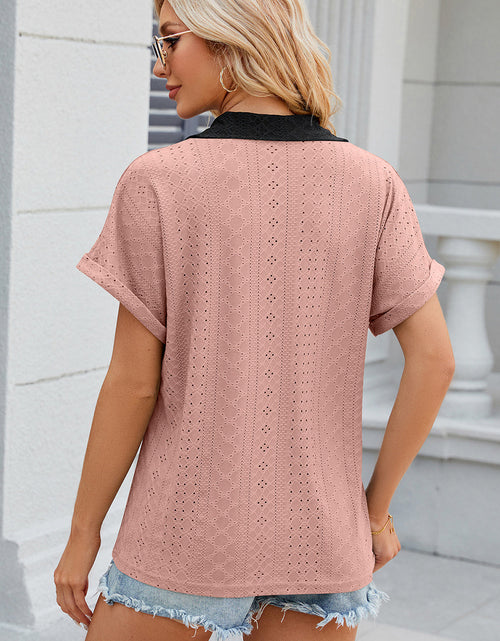 Load image into Gallery viewer, Eyelet Johnny Collar Short Sleeve T-Shirt
