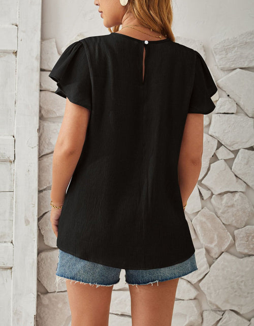 Load image into Gallery viewer, Round Neck Keyhole Cap Sleeve T-Shirt
