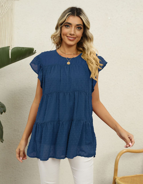 Load image into Gallery viewer, Swiss Dot Round Neck Tiered Blouse
