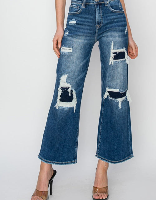 Load image into Gallery viewer, Risen Full Size High Rise Patch Detailed Wide Leg Crop Jeans
