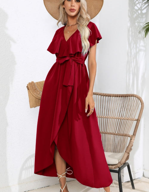 Load image into Gallery viewer, Ruffled Tied V-Neck Midi Dress
