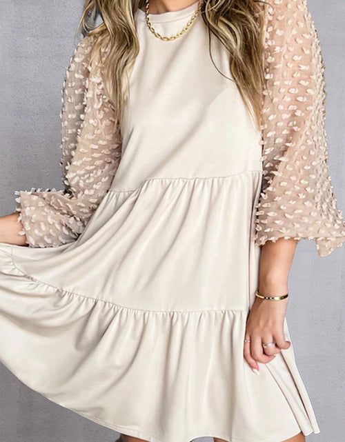 Load image into Gallery viewer, Tiered Round Neck Balloon Sleeve Mini Dress
