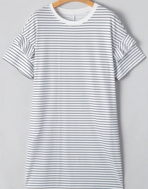 Load image into Gallery viewer, Stripe Round Neck Short Sleeve Mini Dress
