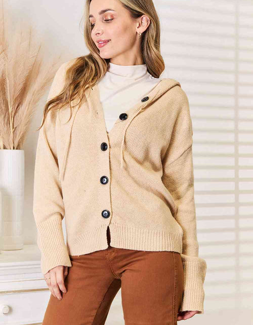 Load image into Gallery viewer, Woven Right Button-Down Long Sleeve Hooded Sweater
