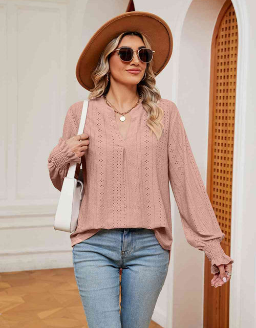 Load image into Gallery viewer, Notched Neck Flounce Sleeve Blouse
