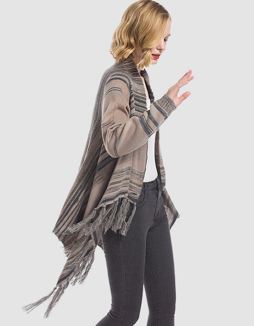 Load image into Gallery viewer, Angel Wings Tassel Striped Open Front Long Sleeve Cardigan
