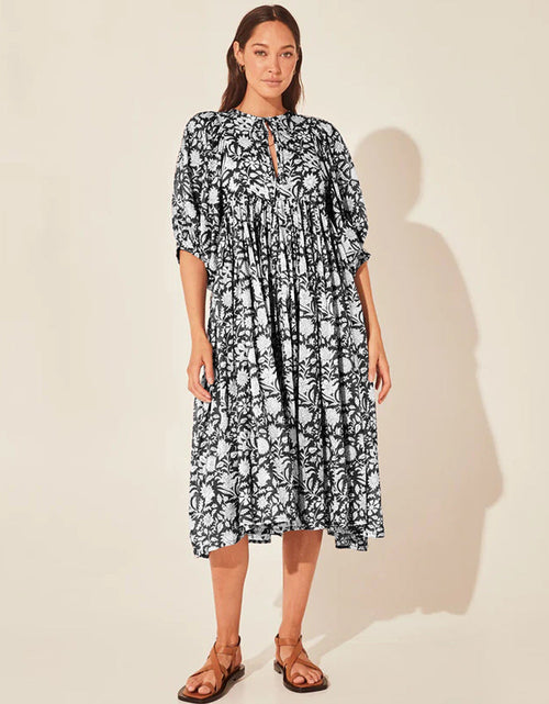Load image into Gallery viewer, Floral Tie Neck Lantern Sleeve Dress
