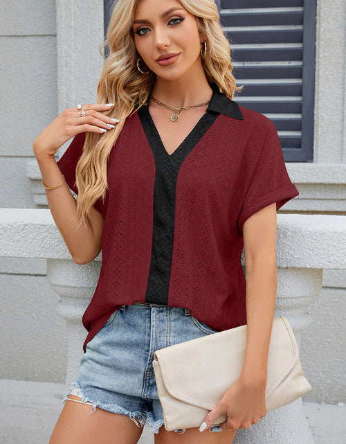 Load image into Gallery viewer, Eyelet Johnny Collar Short Sleeve T-Shirt
