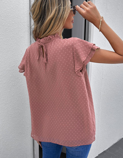 Load image into Gallery viewer, Polka Dot Smocked Flutter Sleeve Blouse
