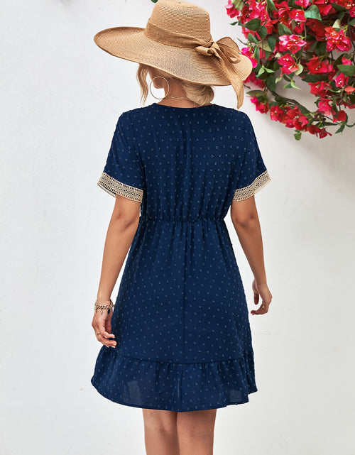 Load image into Gallery viewer, Contrast V-Neck Short Sleeve Mini Dress
