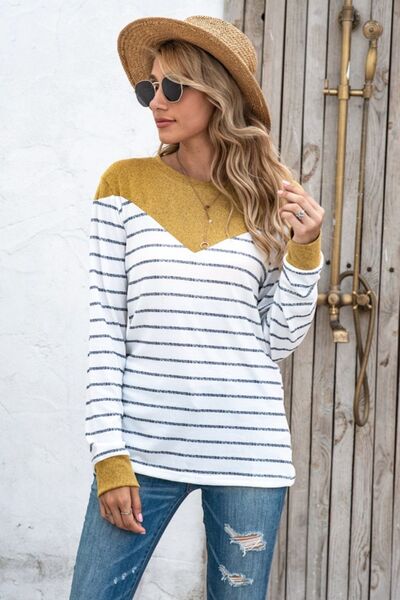 Load image into Gallery viewer, Striped Round Neck Long Sleeve T-Shirt

