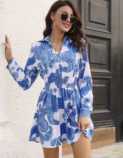 Load image into Gallery viewer, Paisley Print Johnny Collar Smocked Dress
