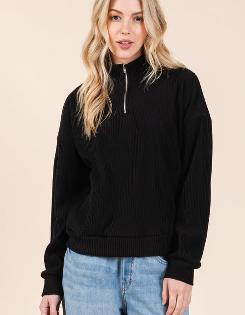 Load image into Gallery viewer, BOMBOM Quarter Zip Long Sleeve Sweatshirt with Pockets
