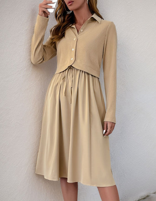 Load image into Gallery viewer, Perfee Fake Two Piece Collared Neck Long Sleeve Midi Dress
