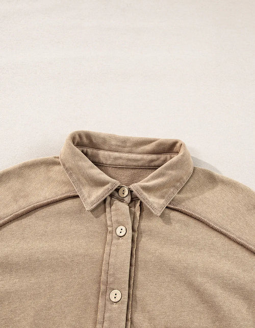 Load image into Gallery viewer, Waffle-Knit Collared Neck Long Sleeve Shacket
