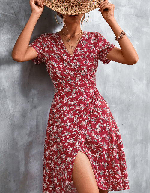 Load image into Gallery viewer, Floral Surplice Neck Flutter Sleeve Dress
