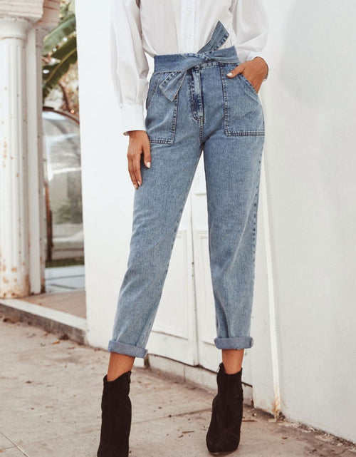 Load image into Gallery viewer, Tied Straight Leg Jeans with Pockets
