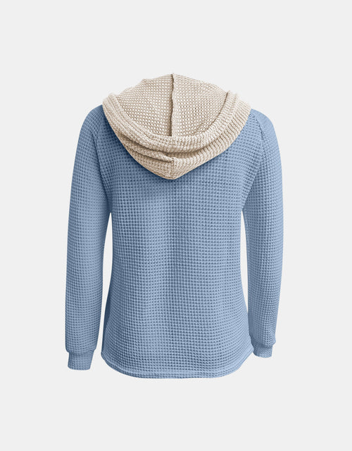 Load image into Gallery viewer, Full Size Waffle-Knit Contrast Long Sleeve Hoodie
