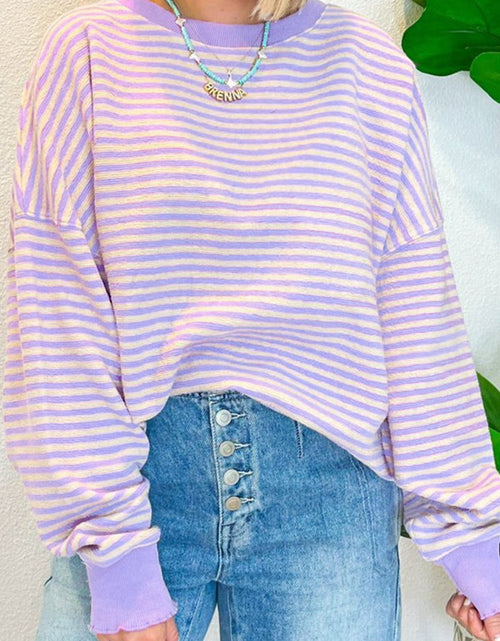 Load image into Gallery viewer, Striped Round Neck Long Sleeve Sweatshirt
