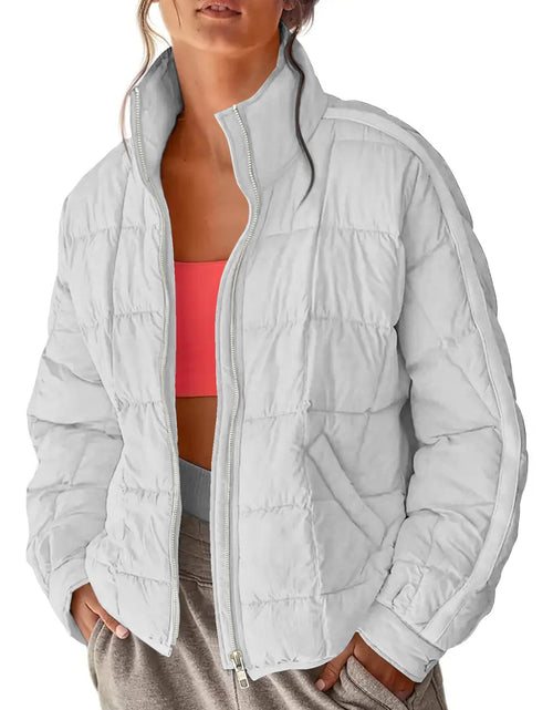 Load image into Gallery viewer, Pocketed Plaid Quilted Zip Up Winter Coat
