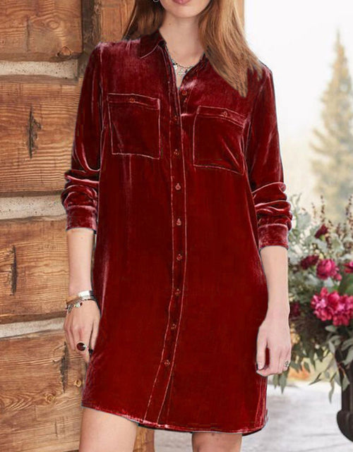 Load image into Gallery viewer, High-Low Button Up Long Sleeve Knee Length Dress

