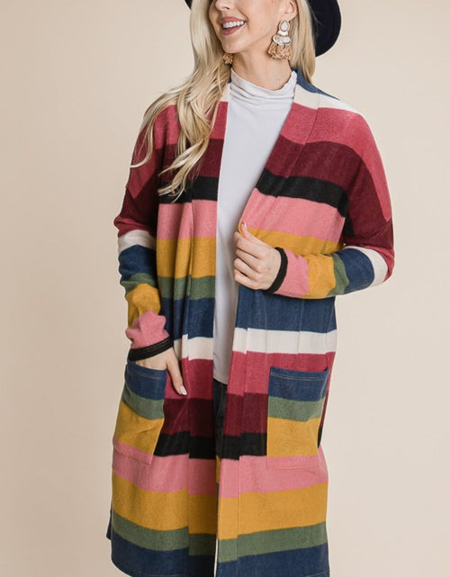 Load image into Gallery viewer, BOMBOM Color Block Striped Open Front Cardigan
